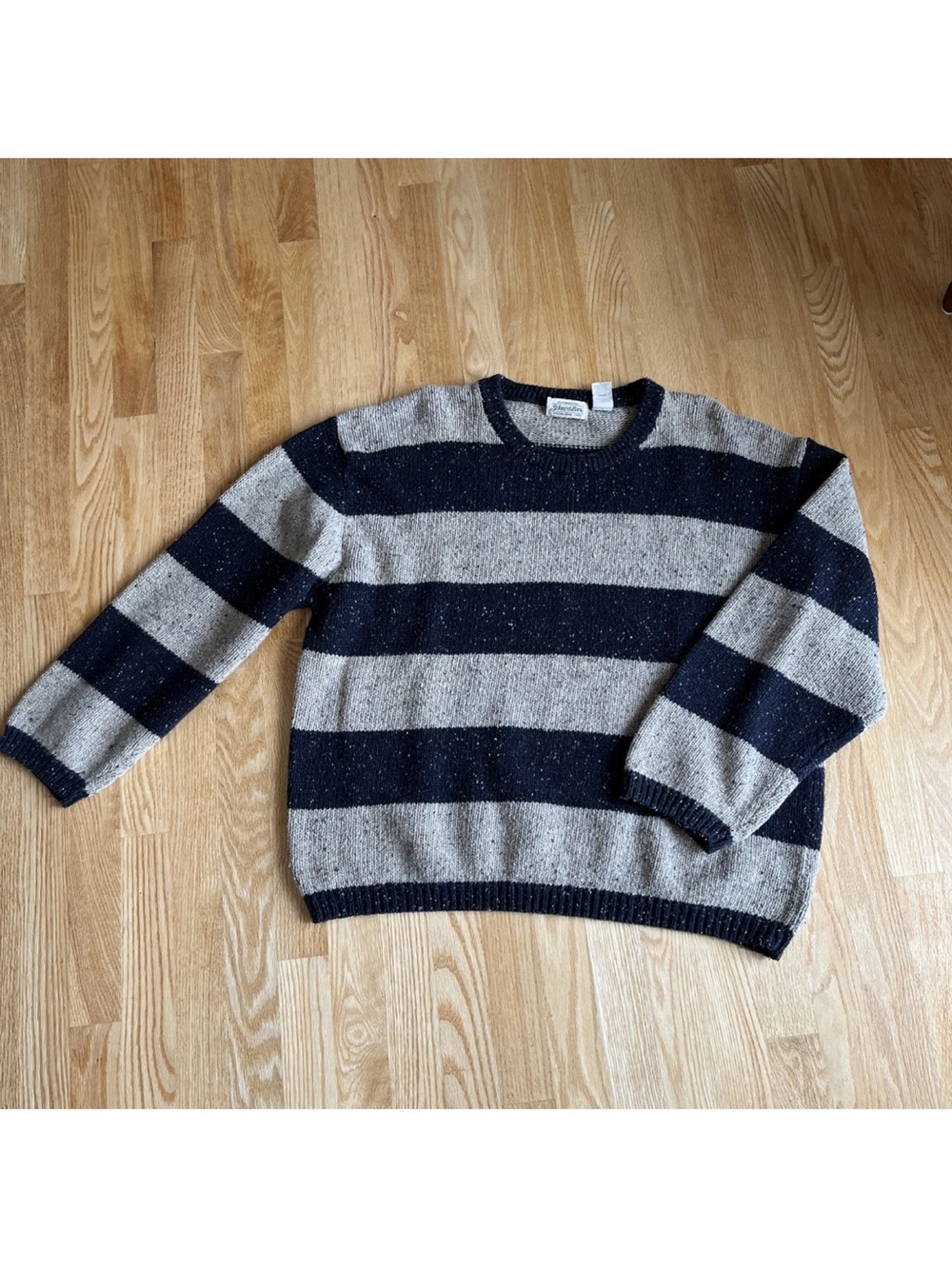 Vintage Women’s St John's Bay Blue Beige Striped Sweater Sz XXL Heavyweight 90s
